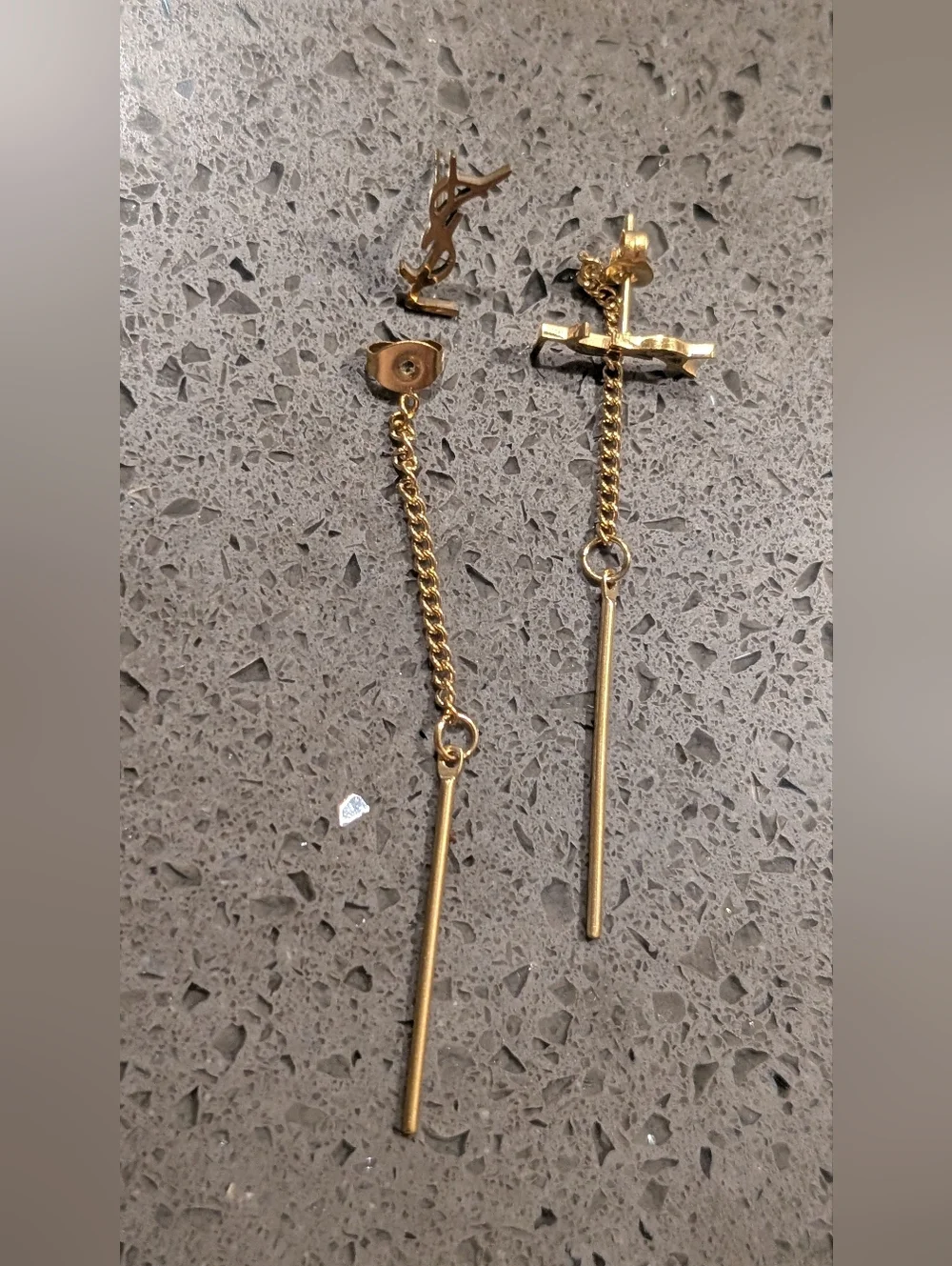 Saint Laurent Gold YSL Logo Drop Earrings - Picture 7 of 8